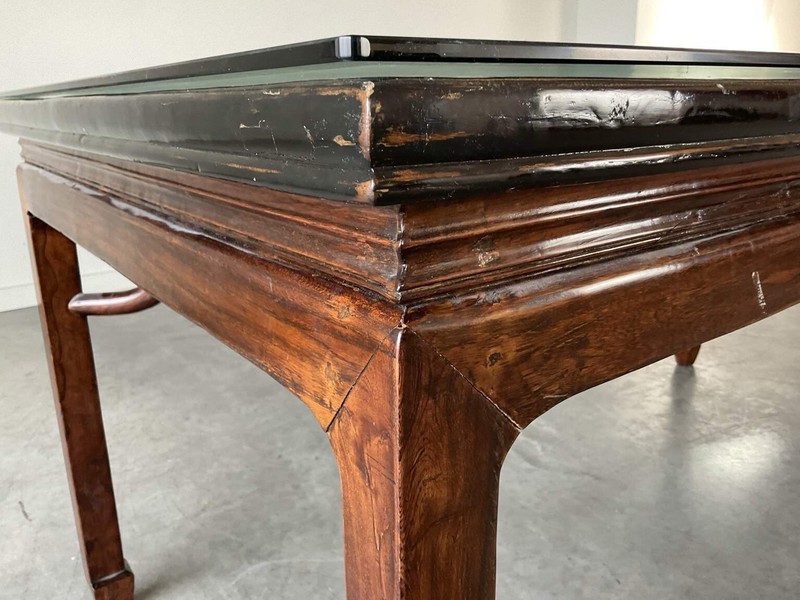 Antique Wood Dinning Table With Beveled Glass Tabletop gallery