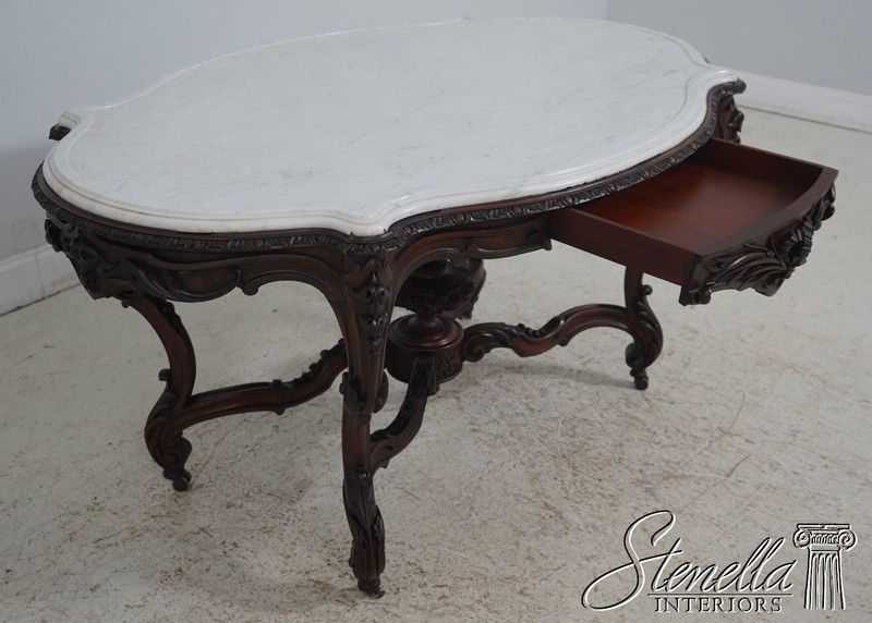 F64081: JOHN BELTER Antique Victorian Large Marble Top Center Table gallery
