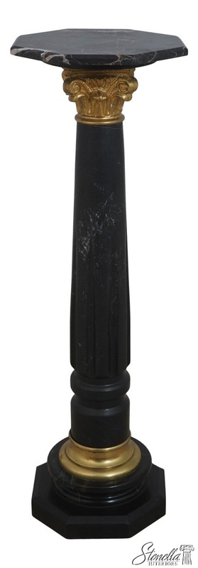 L72761: Black Marble Column Pedestal w. Bronze Work