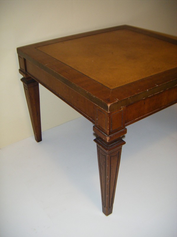 Antique MCM Wood Leather Top 18"x18" Ornate End Table gallery