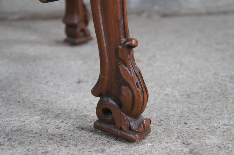 Antique Italian Renaissance Carved Walnut Marble Top Octagonal Center Side Table gallery
