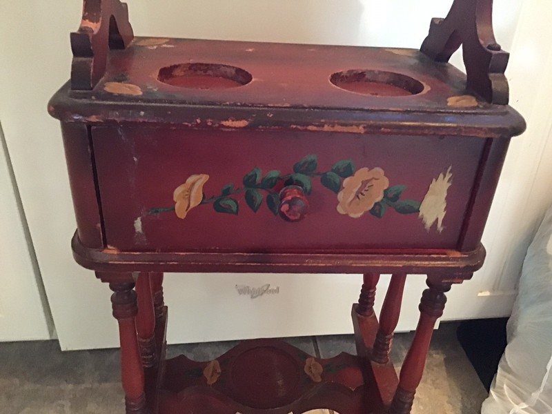 Vintage Smokers Table With Drawer, Hand Painted gallery
