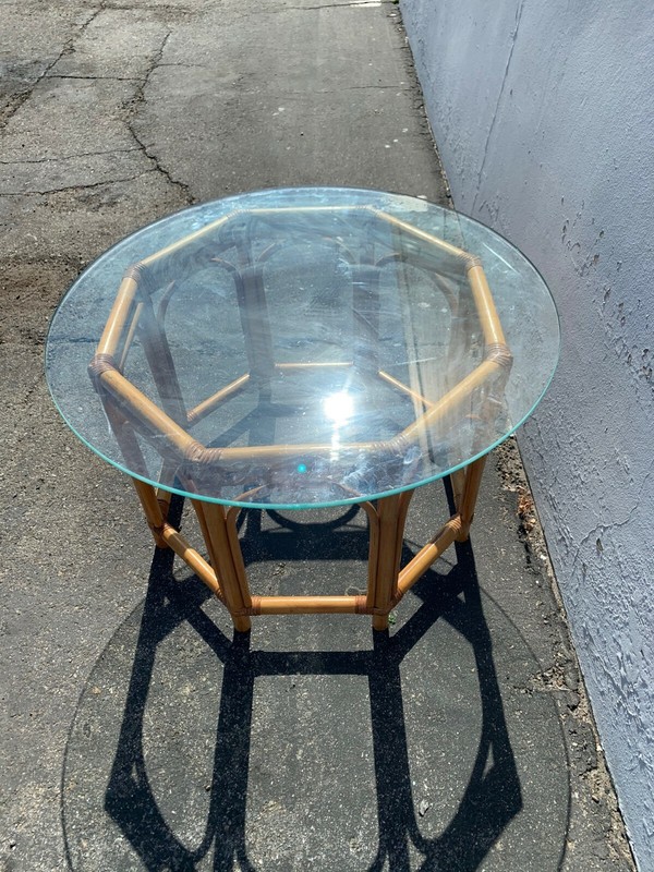 Boho Rattan Coffee / Side Table Bohemian Chic Style Accent Stand Chippendale C gallery