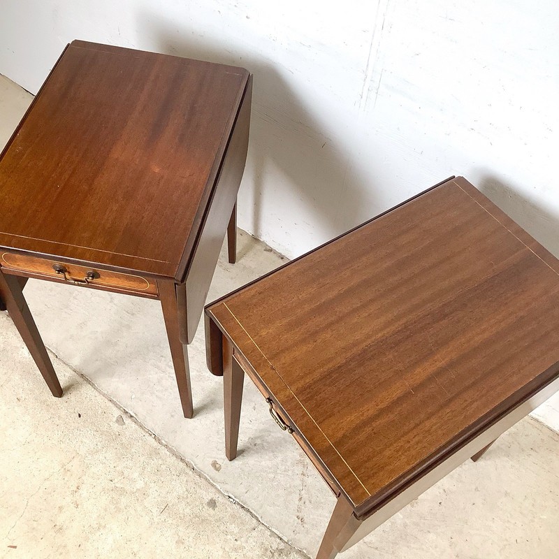 Pair Federal Style Drop Leaf Pembroke End Side Tables w Drawer gallery