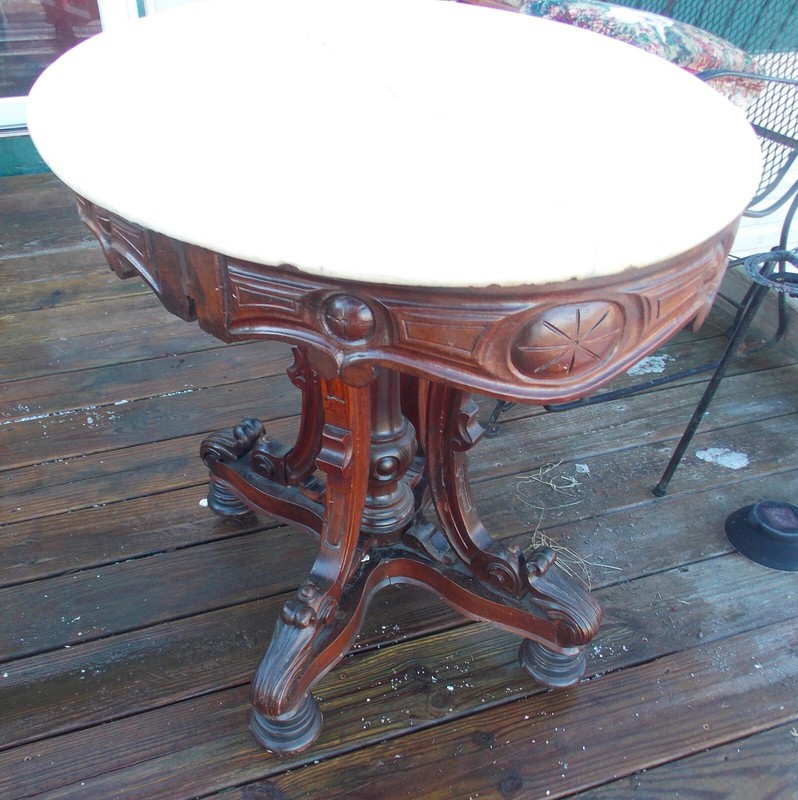 Rosewood Carved Marble Top Oval Center Table / Parlor Table (PRT62)
