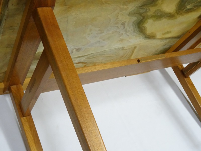 STRIKING MID CENTURY MODERN COFFEE TABLE with ONYX MARBLE INSET TOP gallery