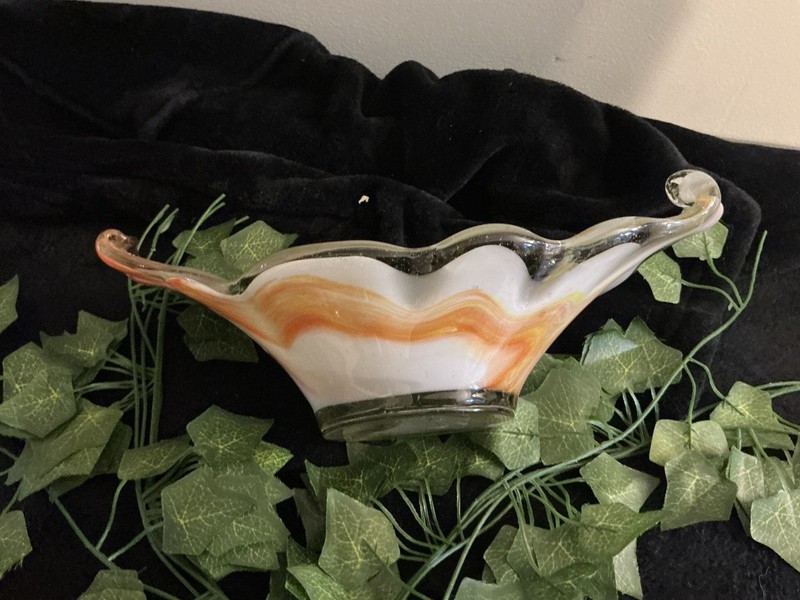 Orange And White Oval Collector Table Piece Very Heavy A Very Unique. gallery