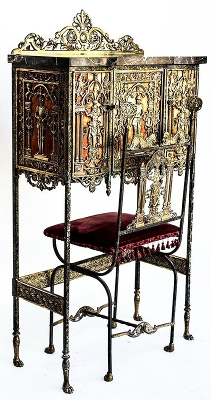 1920's Oscar Bach Telephone Cabinet & Chair - Bronze & Marble gallery