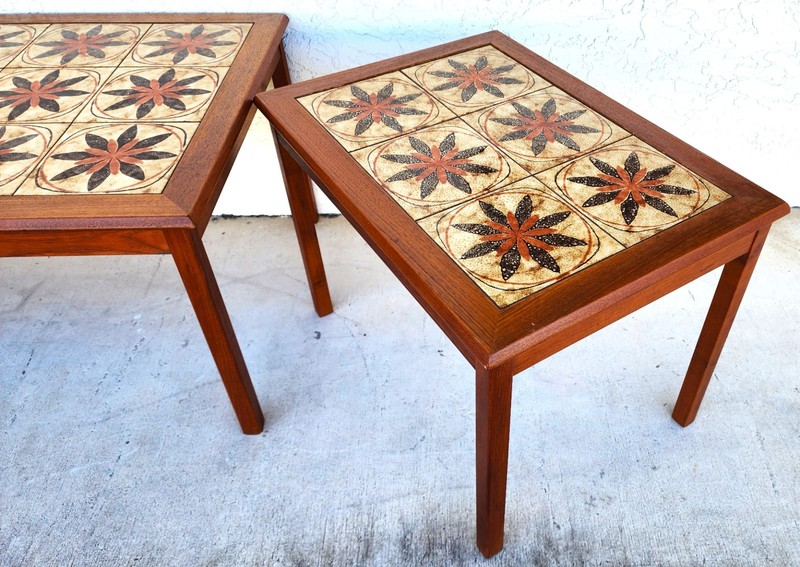 MCM Danish Teak & Tile Coffee & Side Tables 1960s Set of 3 gallery