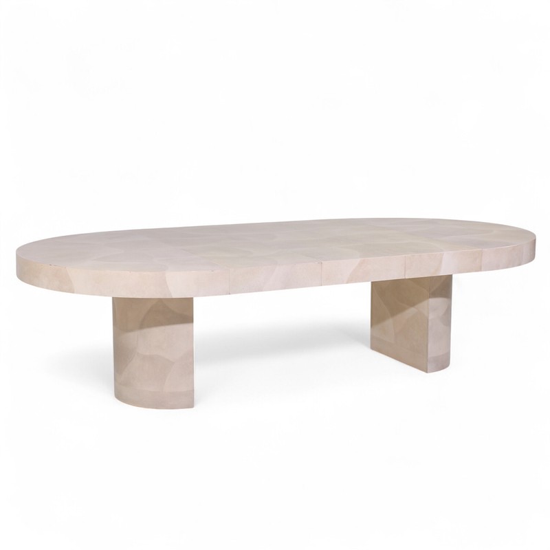 Karl Springer Style Faux Goatskin Expanding Dining Table with 4 Leaves gallery