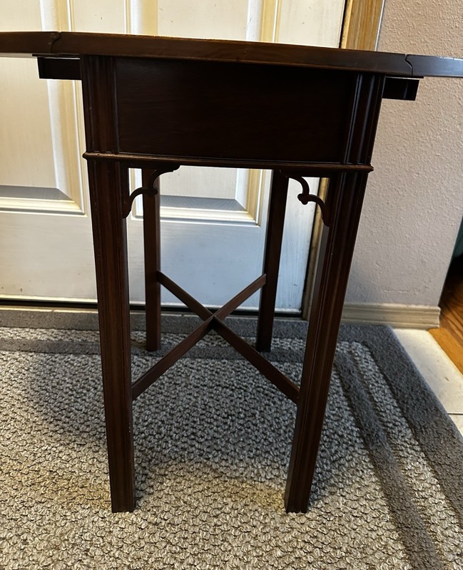 Baker Furniture Chippendale Style Mahogany Marquette Inlaid Drop Leaf Side Table gallery