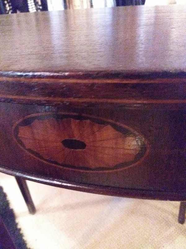 Cmc Federal Half Moon Mahogany Table inlay design 30 h x 16 x 34 across back gallery