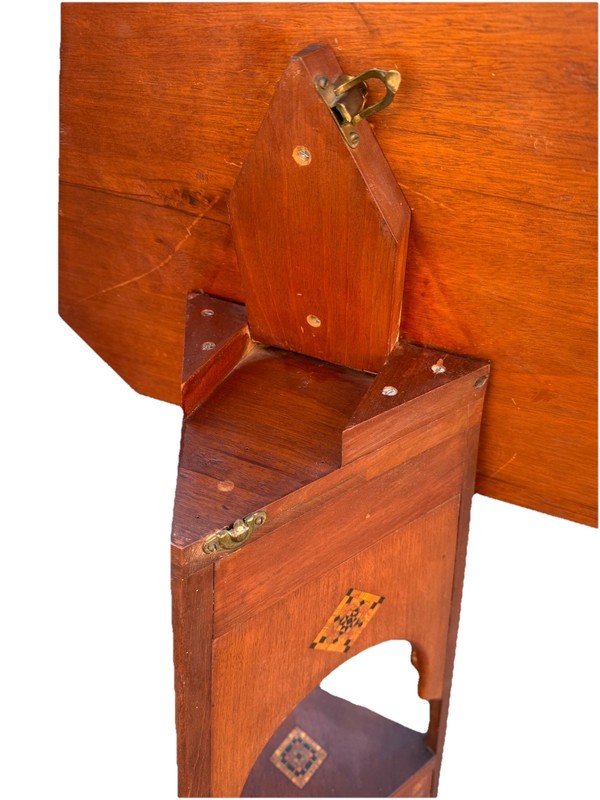Unique Antique Arts & Crafts Tilt-Top Anglo-Moorish Inlay Cricket Table, 1890 gallery