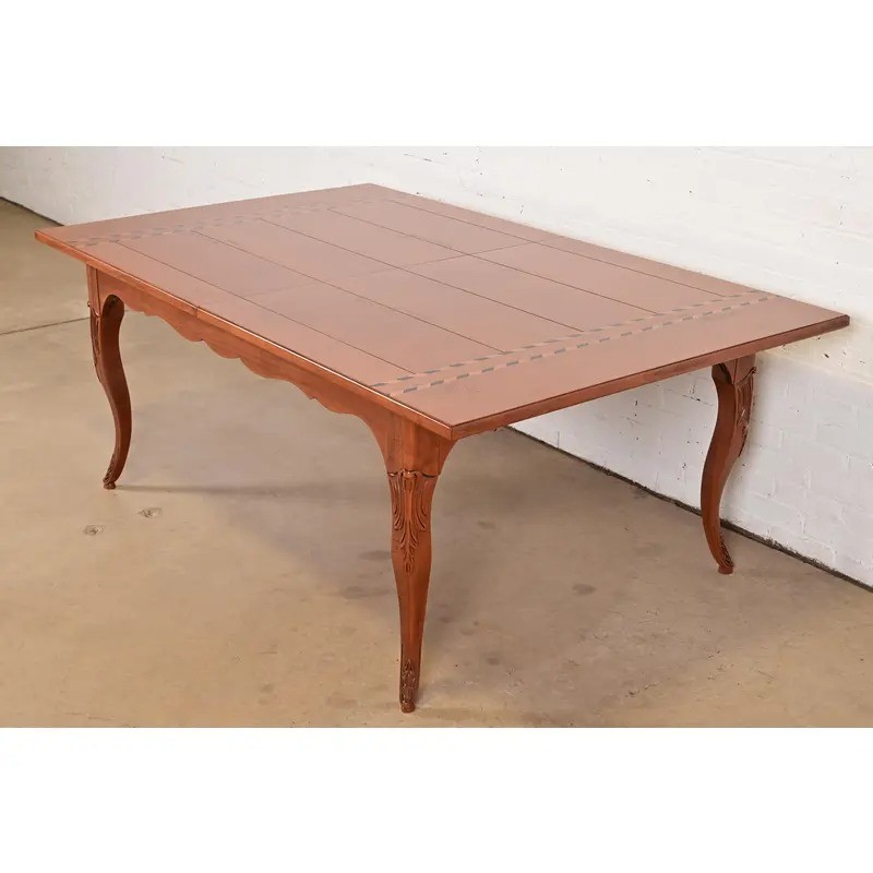 Baker Furniture Italian Provincial Inlaid Cherry Wood Table, Newly Refinished