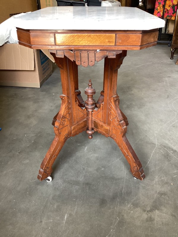 Walnut Parlor Table With White Marble Top 19” x 27” x 29.5T Beautiful Wood Work gallery