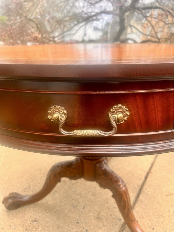 Antique English Chippendale Style Mahogany Leather Top Center Table & Mirror Top gallery