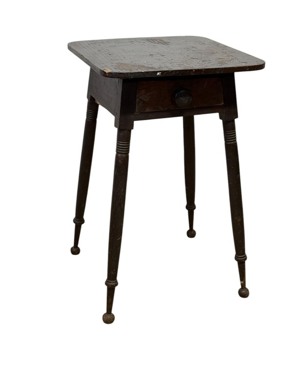 antique splayed leg 1 drawer stand table 1830s old paint Surface Yellow Pine