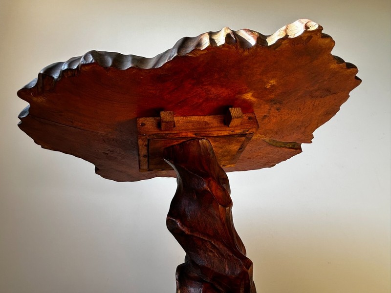 Vtg Large 34" H MCM Japanese Tree Root 3 Tier Hand Carved Wood Side Table/Stand gallery