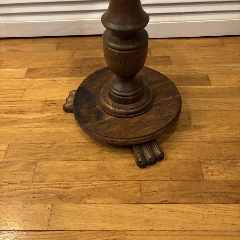Antique Oak Pedestal Plant Stand 36 Inches Tall With Claw Feet gallery