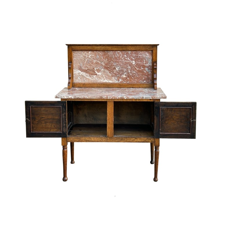 Vintage Medium Brown Rose Pink Marble Stone Top Washstand Table Credenza GB110 gallery