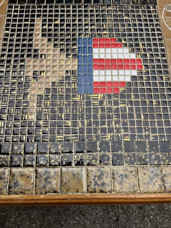 Rare MCM 1950s Arts And Crafts Movement Handmade Tiled Coffee Table Patriotic gallery