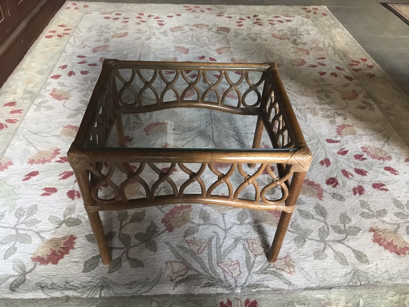 VTG BAMBOO END SIDE TABLE W/GLASS 2 AVAILABLE 20” TALL X 24 X 20” MCM BOHO gallery