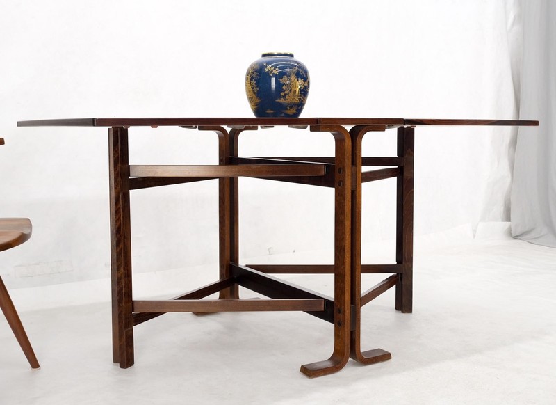 Made in Norway Danish Modern Bent Rosewood Plywood Legs Drop Leaf Dining Table gallery
