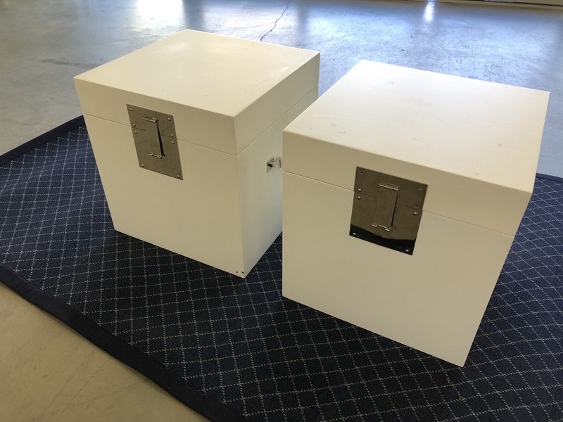 Pair ETHAN ALLEN White Canton Floor Boxes / Cubes / Side Tables