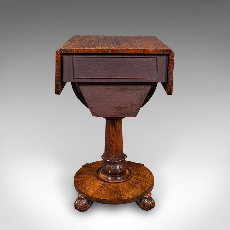 Antique Ladies Work Table, English, Drop-Leaf, Sewing, Games, William IV, C.1835 gallery