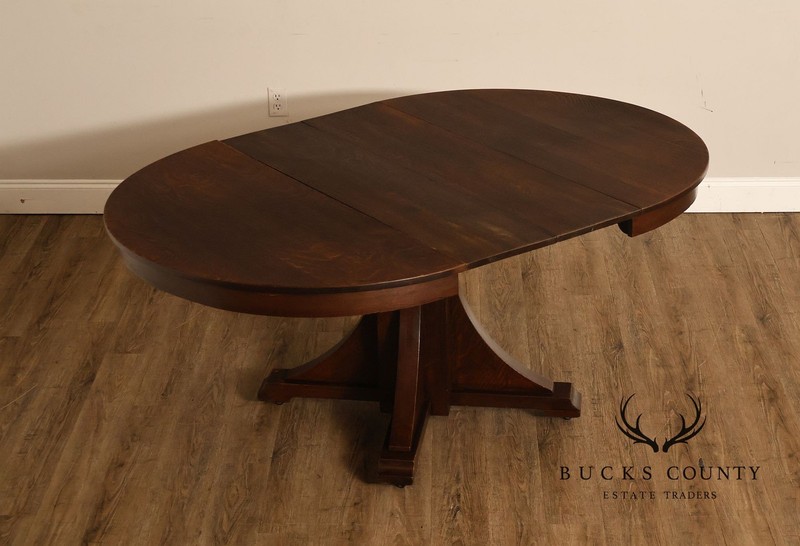 Antique Stickley Brothers 48" Round Oak Dining Table w/2 Leaves gallery