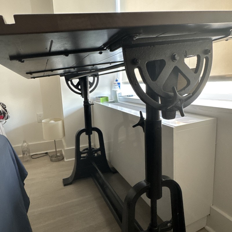 Industrial Adjustable DRAFTING Table Solid Wood & Cast Iron Base NYC Pickup Only gallery