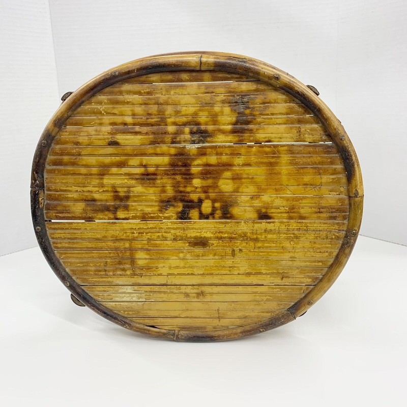 Vintage Tortoise Bamboo Stand Stool Plant Pot Oval 10” x 12” x 11” Mid Century gallery