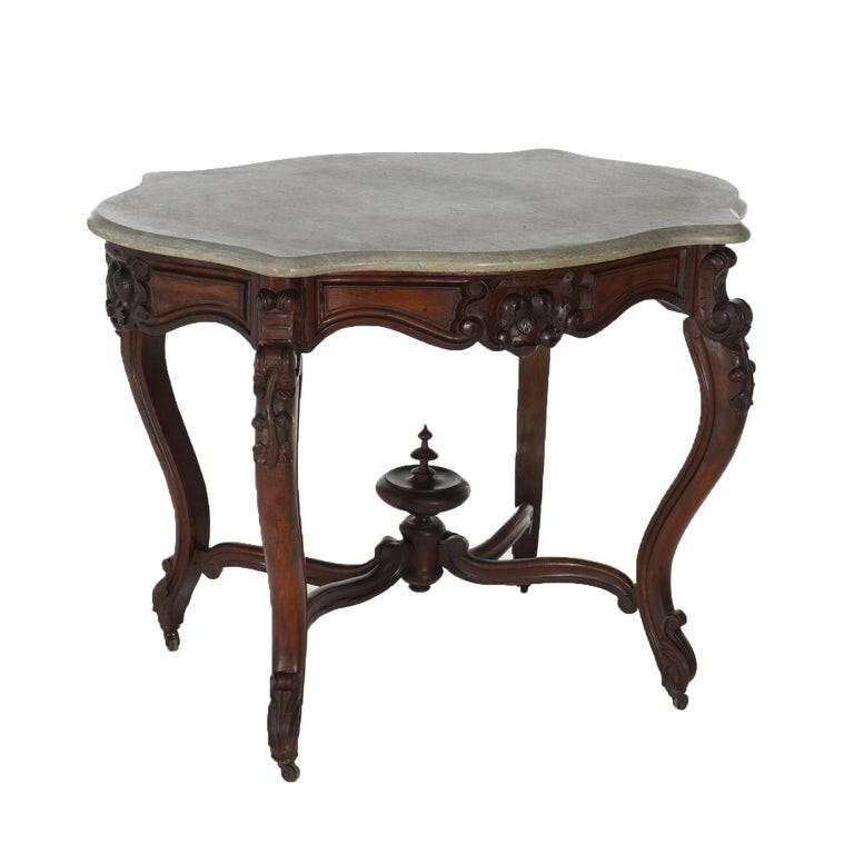 Antique Victorian Walnut & Marble Top Parlor Table C1800 gallery
