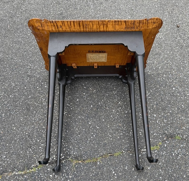 D. R. Dimes tiger maple table with crackle black base in the Queen Anne style gallery