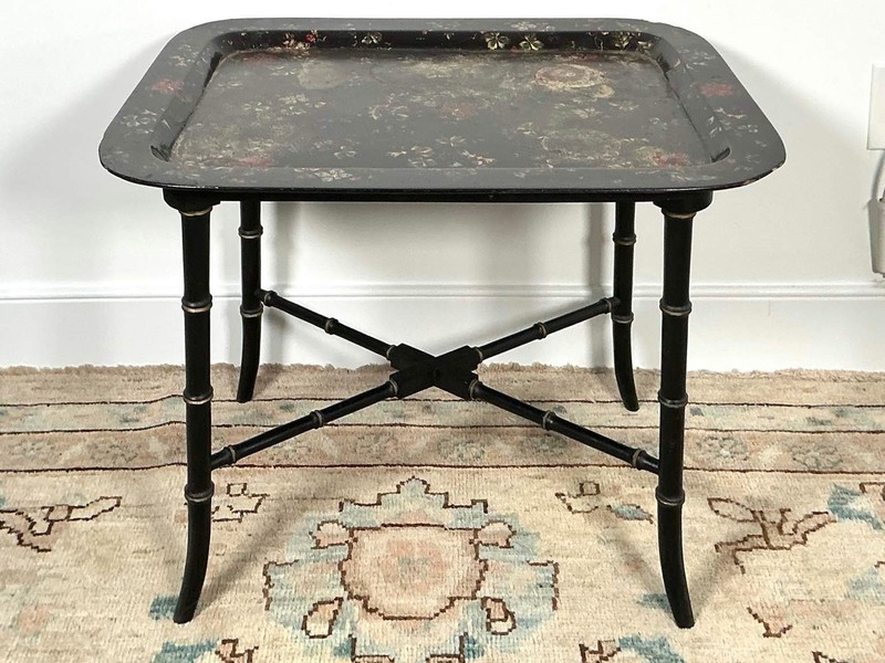 Antique English Paper Mâche Floral Tray Table