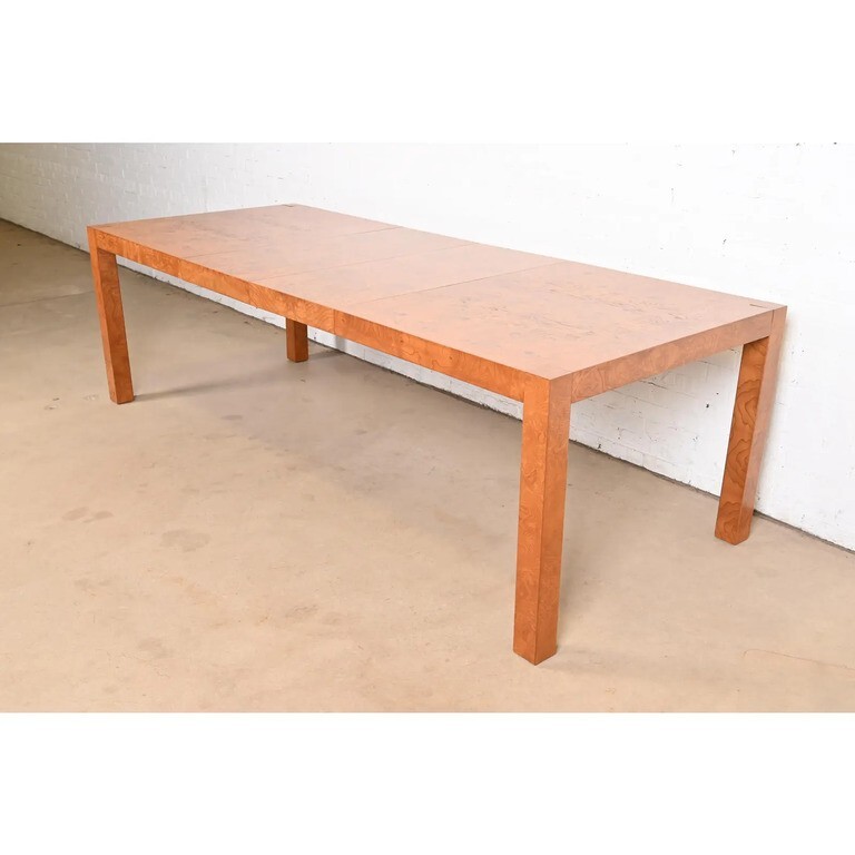 Milo Baughman Style Burl Wood Parsons Dining Table by Lane, Newly Refinished