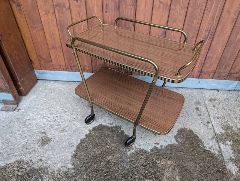 Serving Cart Tea Cart Walnut 60s Table Side Table Brass Mid Century 2 gallery