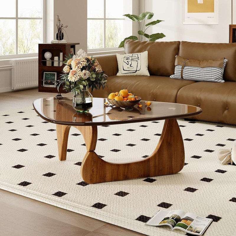 Coffee Table Modern Wood Glass Top Triangular Center Table Living Room gallery