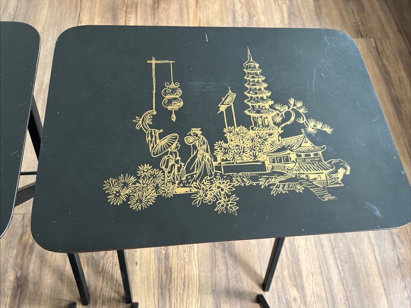Set of 4 - Artex Folding Table, Engraved & Painted, Asian Art gallery