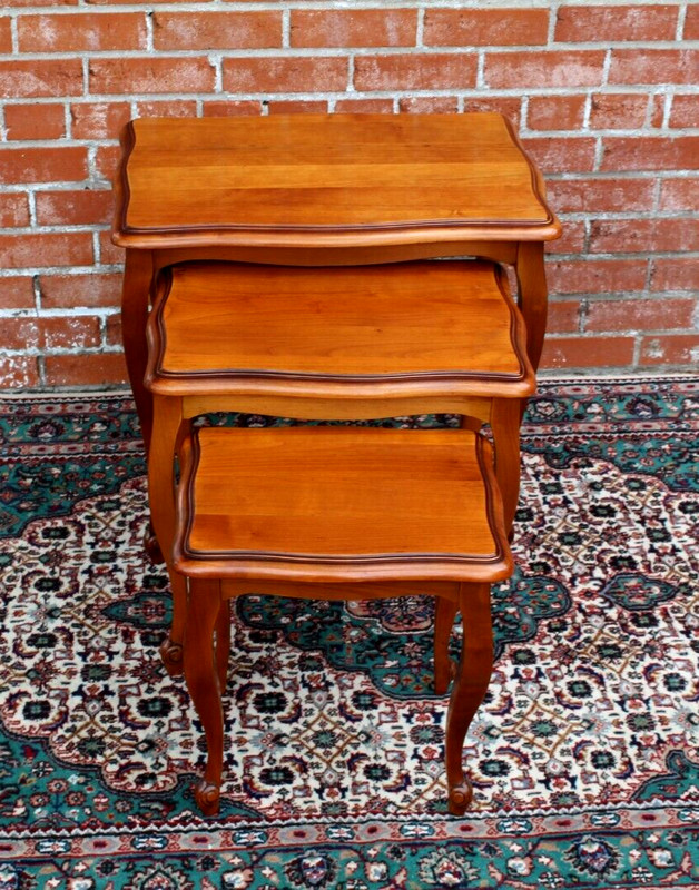 French Antique Maple Wood Louis XV Nesting Tables gallery