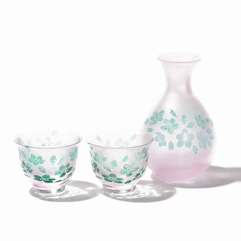 Sake Set 3 Pieces Carved Yume-garashi Cherry Blossom Gift Boxed, Made in Japan