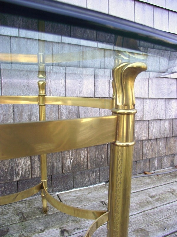 Hollywood Regency Labarge Queen Anne Hexagon Brass Glass Side End Table H1 gallery
