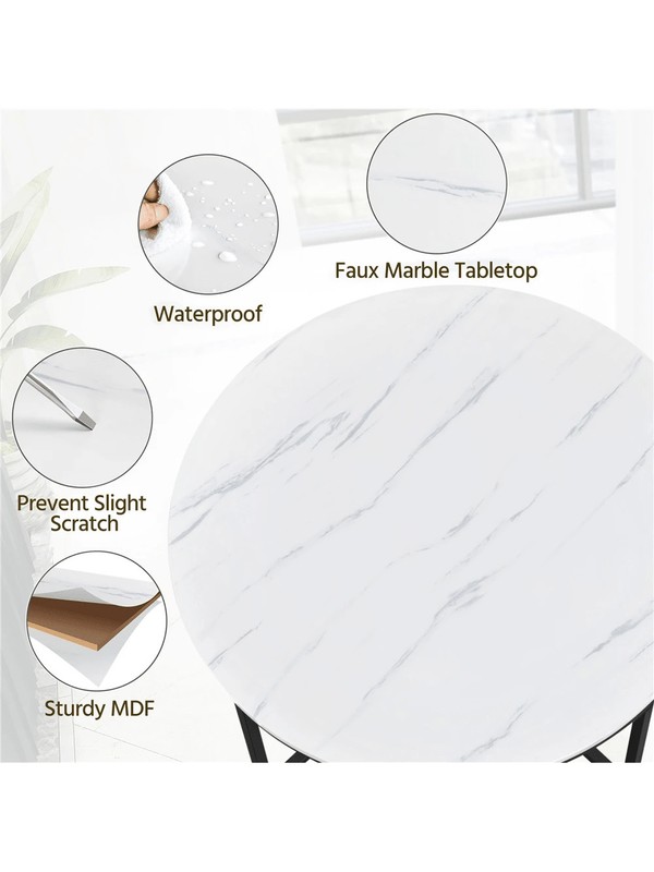 Round Faux Marble End Table X Metal Base Accent Table Antique Gold Black for gallery