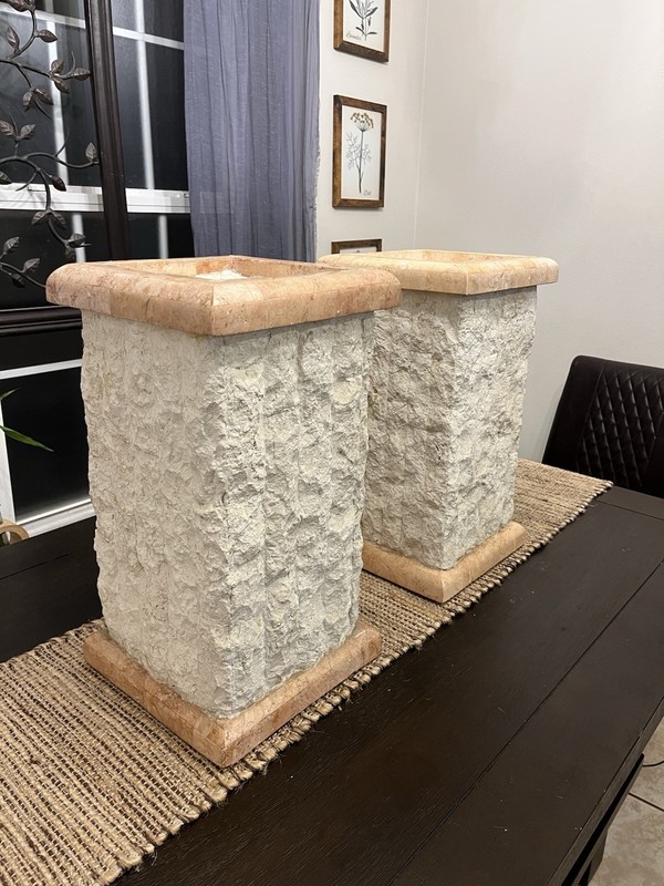 Vintage Magnussen Postmodern Pink and Beige Tessellated Stone Podiums / Tables gallery
