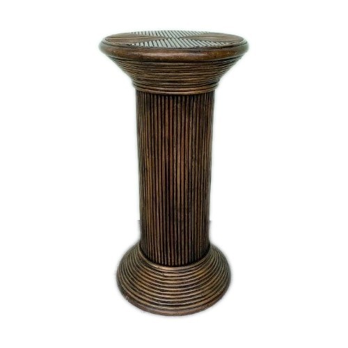 Pencil Reed Rattan Pedestal Plant Stand Vintage 24″ Tall