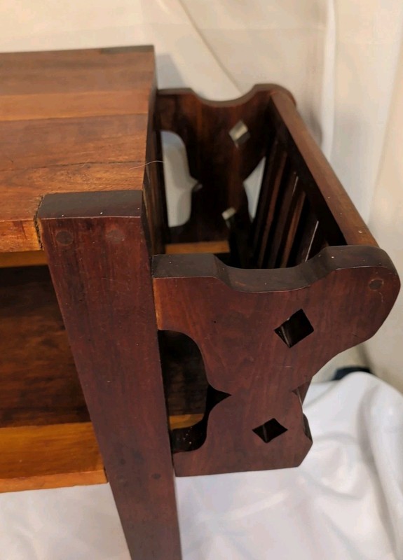 Vtg Wood End Table Magazine Rack Bookshelf Handmade Mid Century Wood Peg 2 Tier gallery