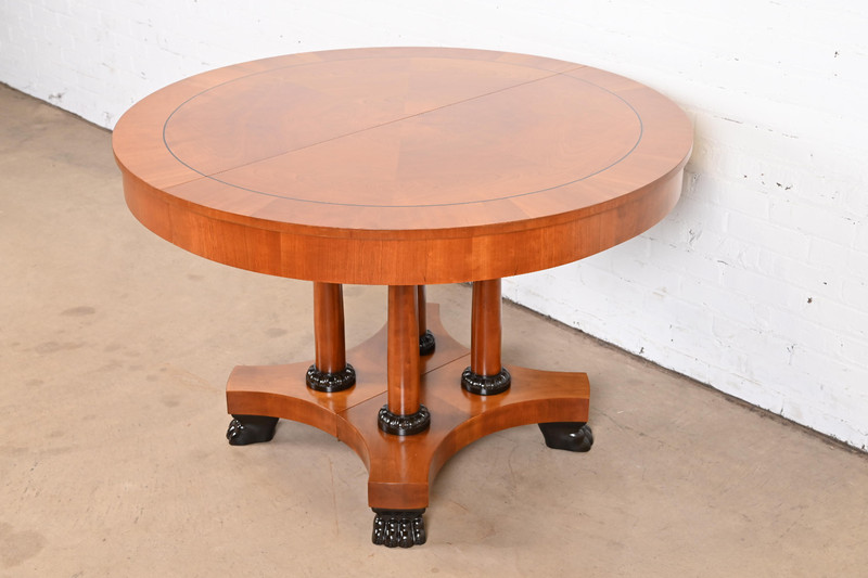 Baker Furniture Neoclassical Cherry Wood and Parcel Ebonized Dining Table gallery