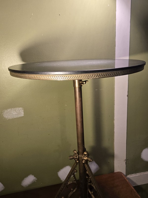 18" Wide Round Mid-Century Brass & Granite Adjustable 27" - 38" Martini Table gallery