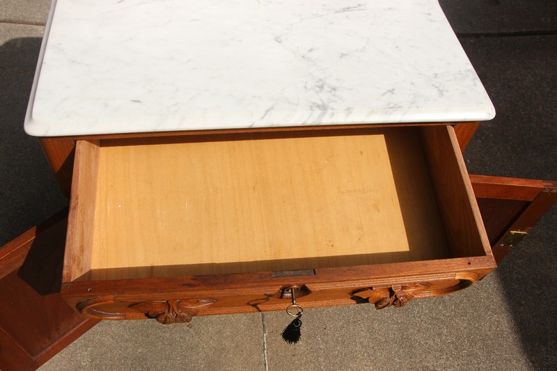 Walnut Victorian Renaissance Revival Marble Top Washstand with Candle Stands gallery
