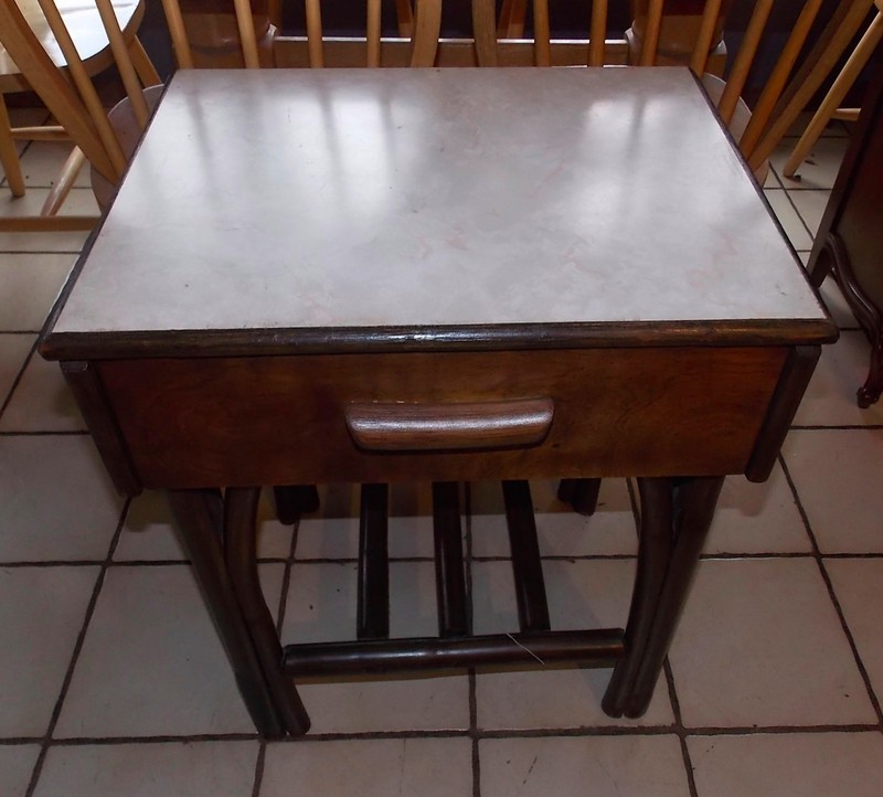 Mid Century Rattan Formica Top Nightstand / Side Table (NS48)
